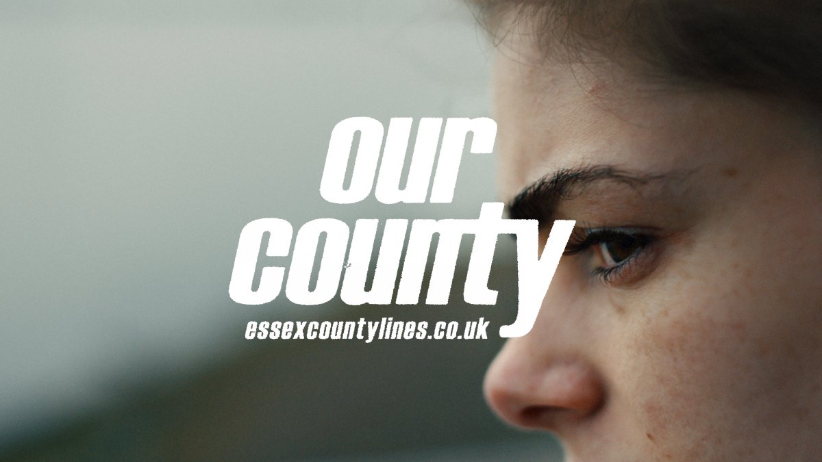 Photo showing just top half of a young persons face looking just away front the lens. Text in foreground reads "our county" and a link to the website links in text.